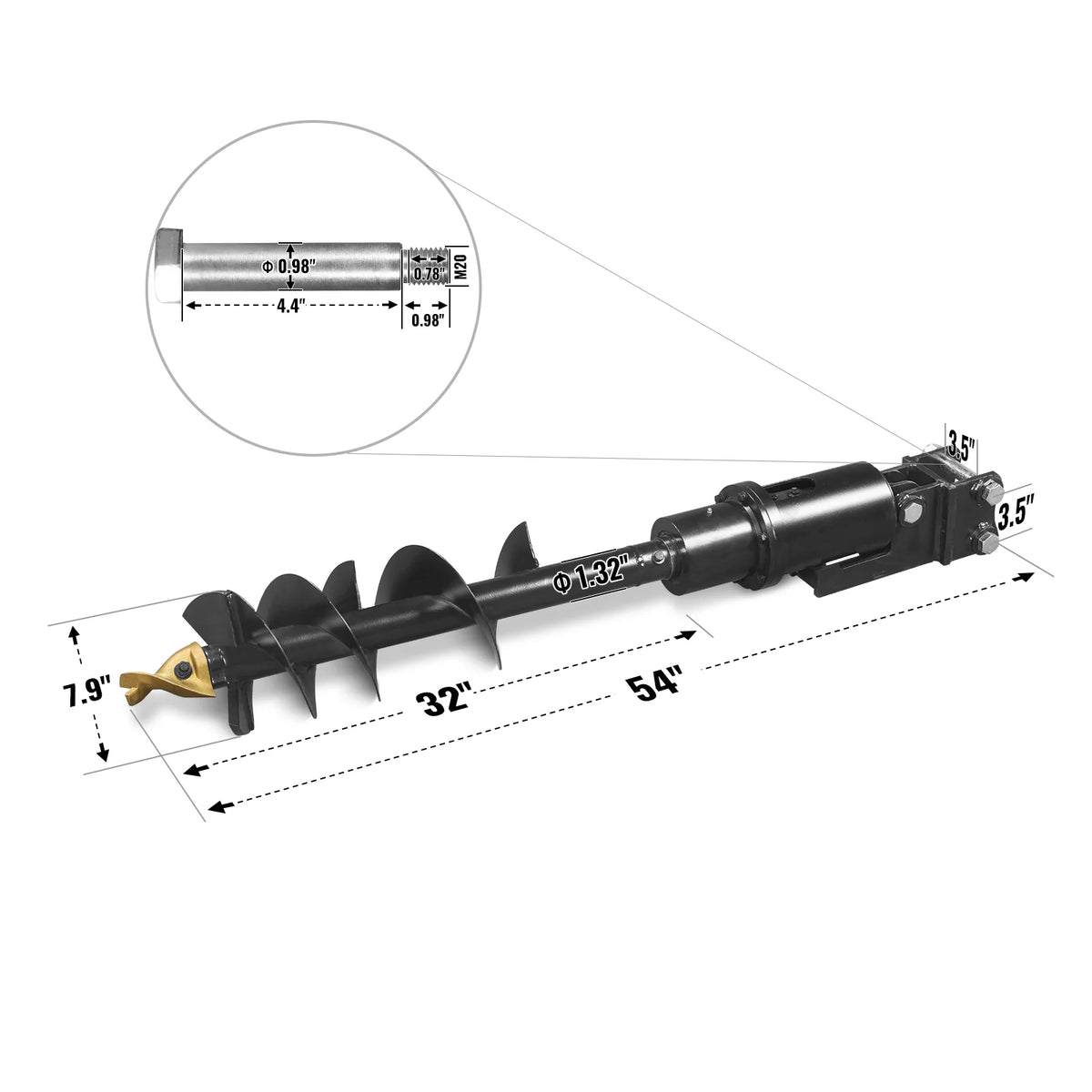 32x8" Auger Attachment for Mini Compact Excavator ( SKU: 150530; 150531; 150532 )