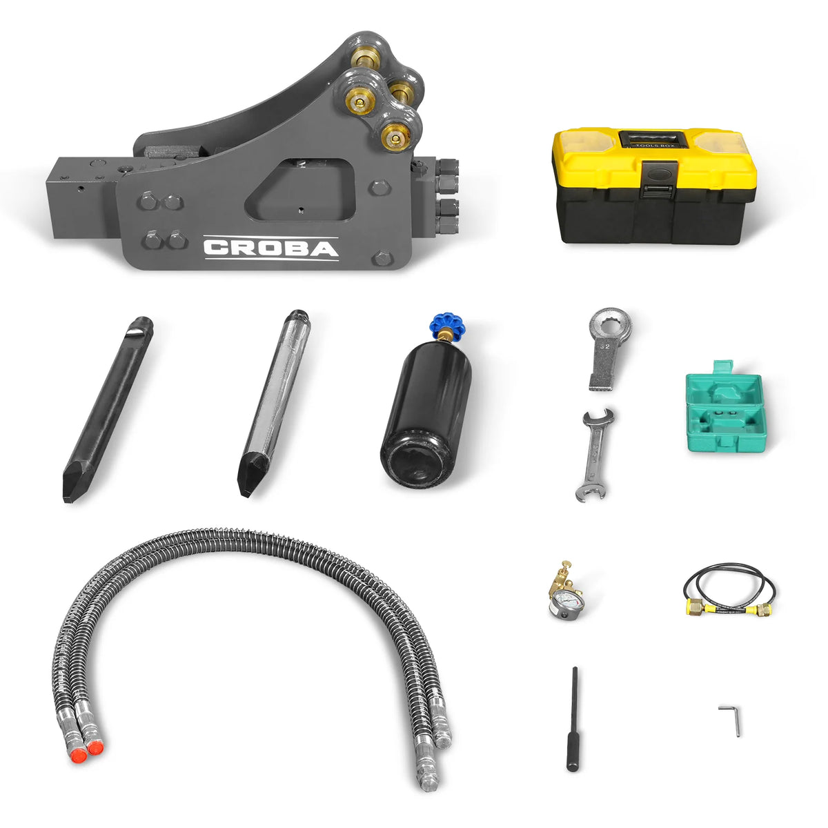 Hydraulic Breaker Hammer for Mini Compact Excavator MEC17, MEC17PRO, 360 J Impact Energy, 700-1200 Bpm (SKU: 150533; 150534）