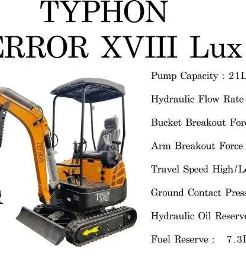 TYPHON TERROR XVIII Mini Excavator 4000lbs USA KUBOTA D902 + 12″ DIGGING BUCKET
