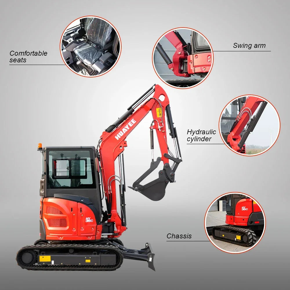 3.5 Ton Industrial Mini Excavator with 24HP kubota Engine & Enclosed Cab | HUAYE