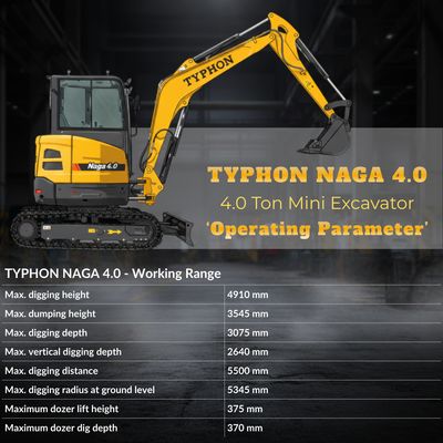 TYPHON NAGA 4.0 Mini Excavator 4 Ton 24.4HP Yanmar Diesel AC/Heat Cabin