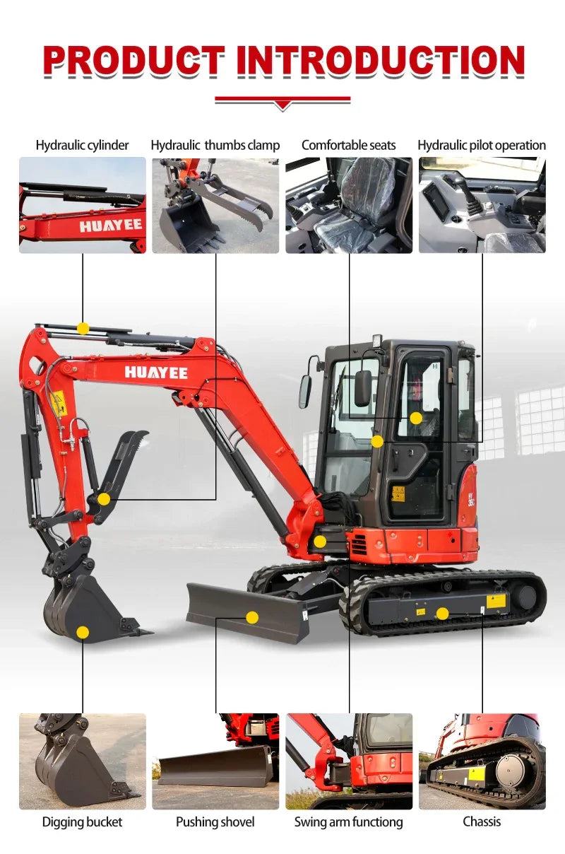 3.5 Ton Industrial Mini Excavator with 24HP kubota Engine & Enclosed Cab | HUAYE